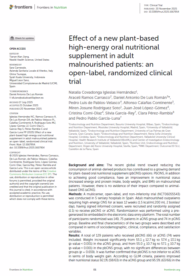 Effect of a new plant-based high-energy oral nutritional supplement in adult malnourished patients: an open-label, randomized clinical trial